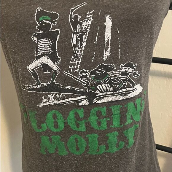 Flogging Molly Music Punk Gray Green Graphic Design V-Neck T-Shirt Concert - Picture 2 of 9